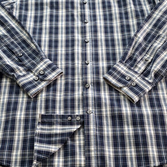 Sondergaard Casual Shirt Men 16 Blue White Plaid LS Buttons Collar Fitted Cotton - Picture 11 of 16